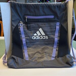 Adidas Charcoal and Lavender Drawstring Bag 18” X 15”